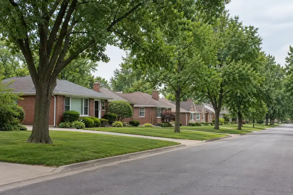 Illustration of a typical residential street in the Troy, IL area